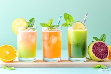 Fototapeta premium Colorful cocktails with fresh mint and citrus fruits, perfect for a refreshing summer drink photo shoot.