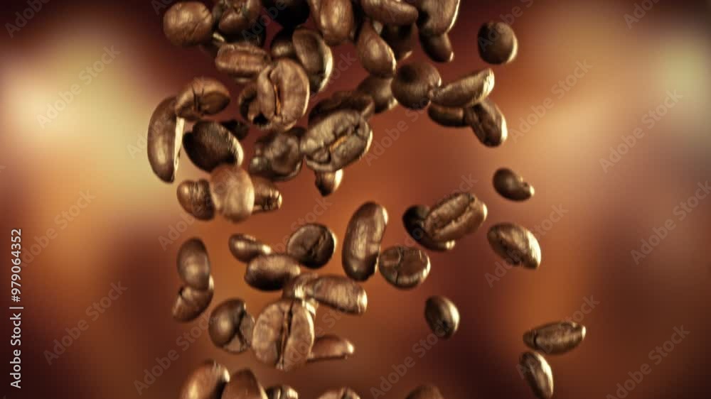Poster super slow motion of falling coffee beans. filmed on high speed cinema camera, 1000 fps. blur abstra