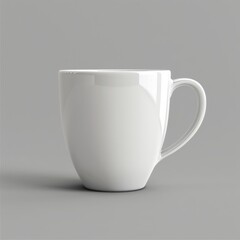 Obraz premium An elegant white coffee mug featuring a comfortable handle, set against a neutral gray background, creating a simple yet appealing aesthetic