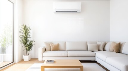 Modern Living Room Interior Design with Air Conditioner and White Sofa