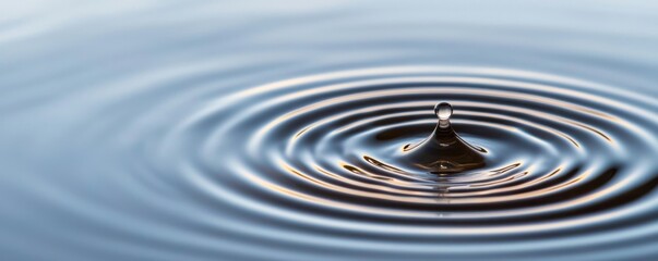 water droplet creating ripples on a calm surface, showcasing the beauty of nature and tranquility.