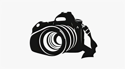 Camera logo with a stylized camera lens and silhouette of a head