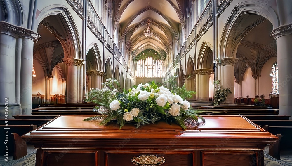 Wall mural A coffin in a church with decoration