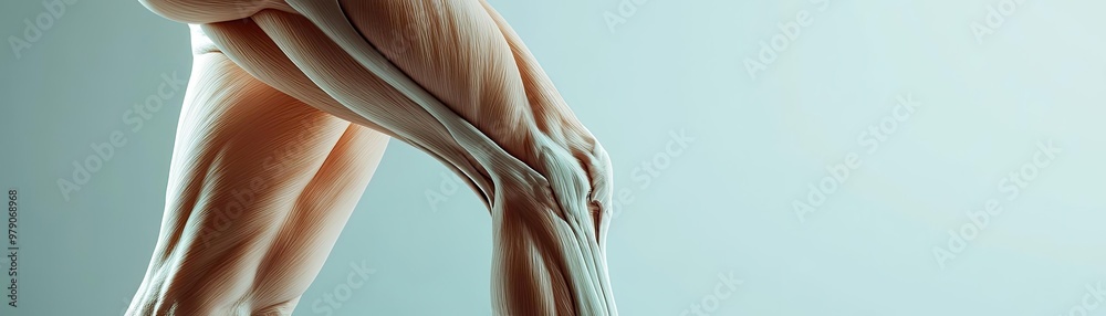 Poster close-up image of muscular arm, showcasing defined muscles and skin texture against a soft, gradient