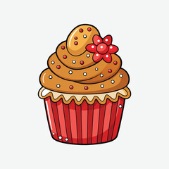  Christmas cupcake vector illustration combines cartoon style with line art. Ideal for holiday-themed designs, cards, apparel, and more. A sweet addition to seasonal projects.