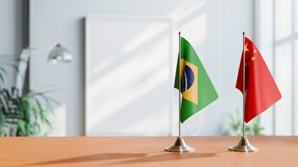 FLAGS OF BRAZIL AND CHINA ON TABLE