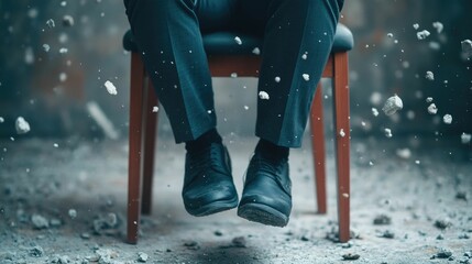 Dramatic image capturing a man in a state of intense anger forcefully kicking a chair as a physical expression of his loss of control and emotional turmoil