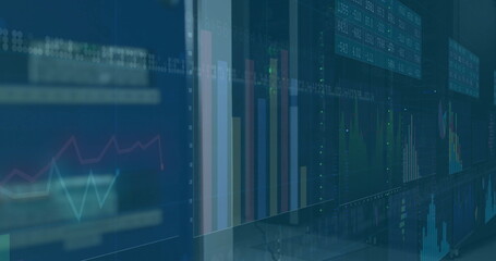 Image of financial data processing over server room