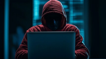 Cyber Attacks Concept with Hacker in Dark Environment Using a Laptop Computer