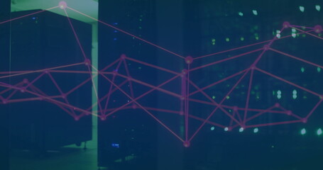 Image of network of connections over server room