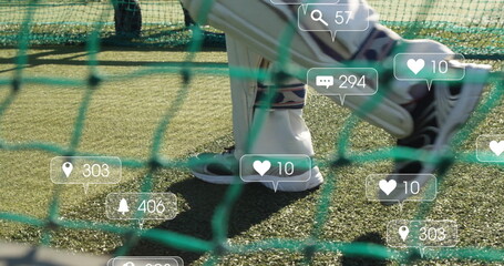 Image of digital data processing over cricket player on field