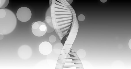 Image of dna strand and spots of light on dark background