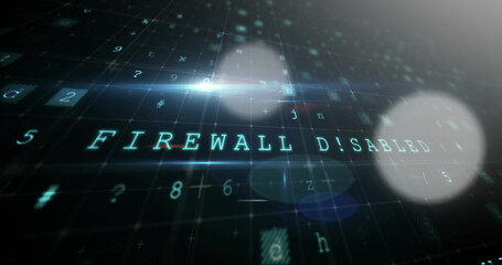 Image of digital data processing and virus warning text