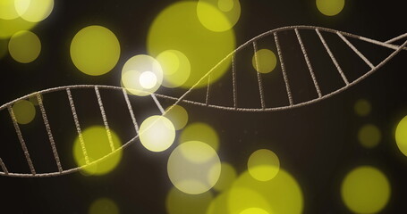 Image of dna strand and spots of light on dark background