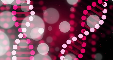 Image of dna strands and spots of light on dark background