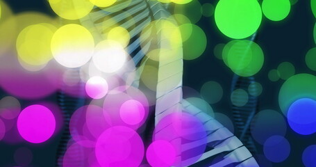 Image of dna strand and spots of light on dark background