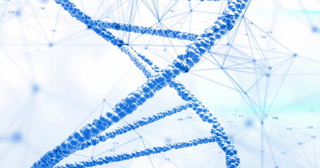 Image of dna strand and connections on white background