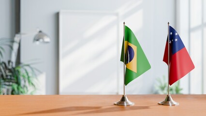 FLAGS OF BRAZIL AND SAMOA ON TABLE