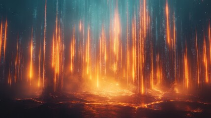 Naklejka premium Glowing Vertical Lines in a Futuristic Scene - Abstract Technology Con