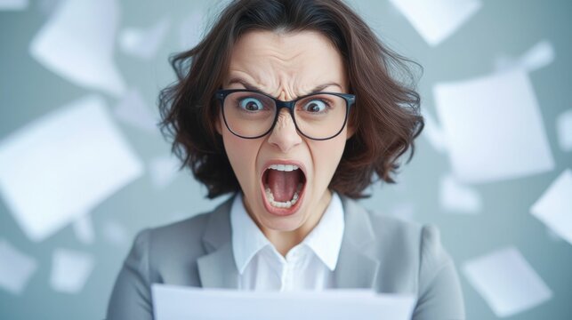 Passionate and intense emotional outburst of a woman ripping up a document with deep dramatic lighting creating a powerful turbulent and visually striking scene