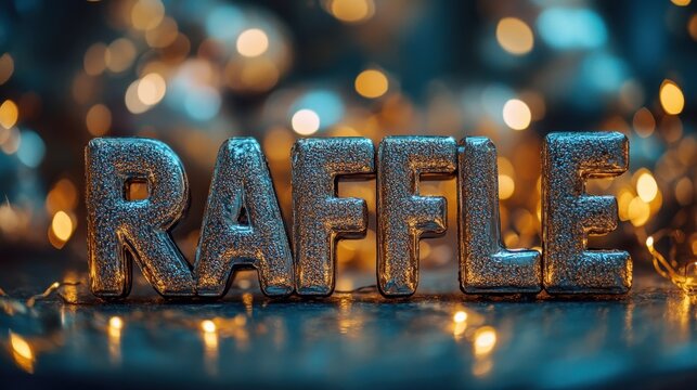 Sleek Silver Raffle Text in Blurry Background