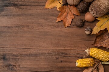 Dinner on Thanksgiving, autumn fruit with plate and cutlery
