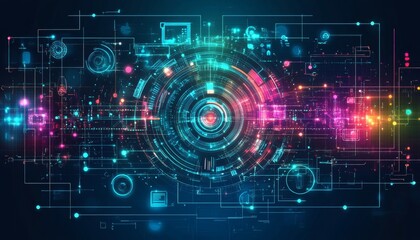 Futuristic Digital HUD Interface with Technology Elements for Innovation and Communication Concept