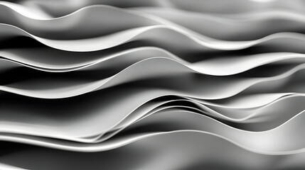 Obraz premium Abstract Black and White Wavy Paper Texture, Minimalist Design and Background, Rippled Curves and Lines Create a 3D Effect, Modern Art Photography