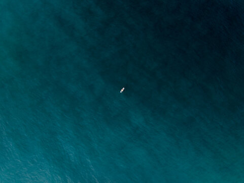 Aerial view of tranquil boats on the serene English Channel, St Margaret's at Cliffe, England.