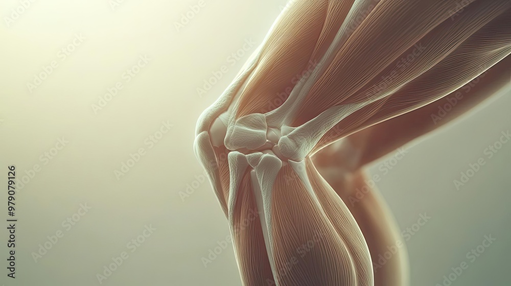 Aufkleber close-up view of a human knee joint, highlighting its intricate anatomy and structure. perfect for m
