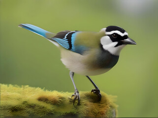  An elegant painting of a bird on a branch with lush flowers, reflecting the peaceful coexistence of wildlife and flora. generated ai