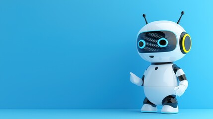 Fototapeta premium Cute Robot Character on Blue Background