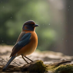  An elegant painting of a bird on a branch with lush flowers, reflecting the peaceful coexistence of wildlife and flora. generated ai