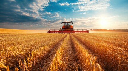 Fototapeta premium Vibrant Agricultural Machinery Amid Lush Crops Modern Farming Scene