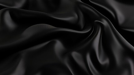 Fototapeta premium Rippled black textile background with smooth surface texture.