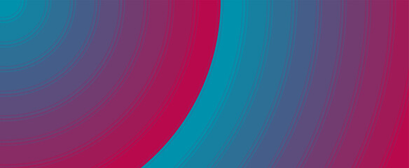 Geometric background of expanding circles and rings. Perfect gradient of color tones from blue to red. Modern banner template.