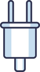 Flat design of a two-prong electrical plug, symbolizing connectivity and power supply.