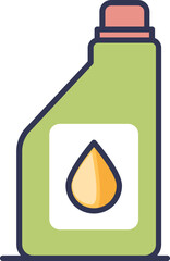 Side view of a green engine oil bottle with a drop icon, symbolizing lubrication and maintenance.