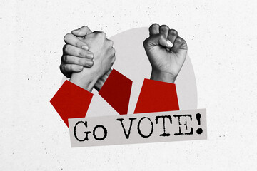 Composite trend artwork sketch image photo collage of call election choice democracy hands gesture...