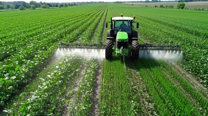 Fototapeta premium Tractor Spraying Crops in Field