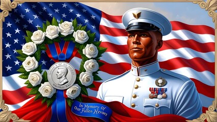 Memorial Day tribute honoring brave men and women who served in the military, symbolizing sacrifice and patriotism.
