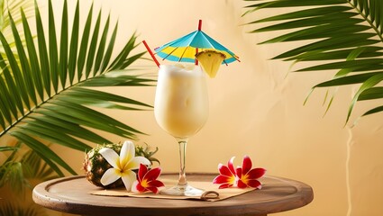 A vibrant tropical drink garnished with a pineapple slice and a colorful flower, perfect for summer vibes and relaxation