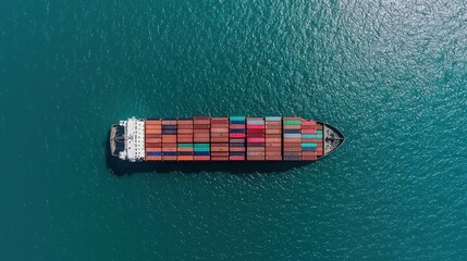 Aerial View of Container Ship at Sea