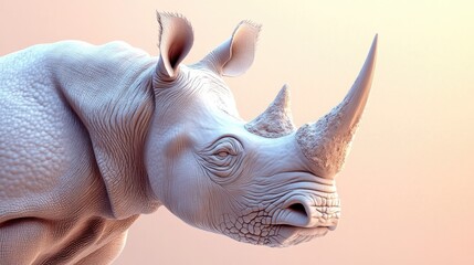 Fototapeta premium A detailed 3D rhinoceros with a soft pastel background, highlighting the resilience of this mighty zoo animal