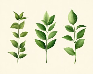 A collection of green leaves showcasing various shapes and sizes, perfect for nature-themed illustrations and design projects.