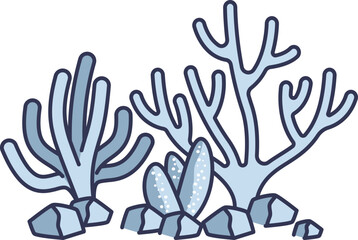 Illustration of bleached coral reefs, highlighting the impact of coral bleaching on marine ecosystems.