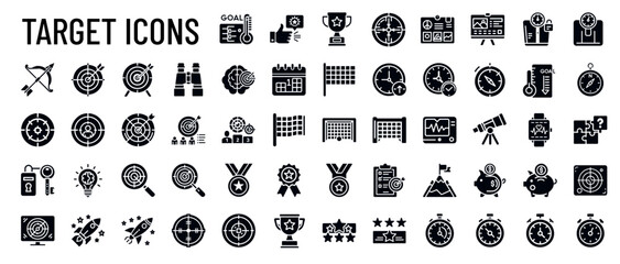 target goal achievement themed glyph icon set