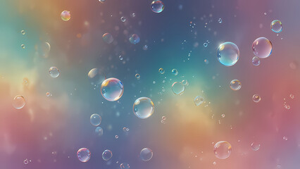 Dreamy, abstract background filled with soft, transparent bubbles floating in a gradient sky