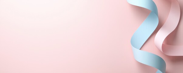 A soft pink background adorned with flowing blue and pink ribbons, perfect for celebration themes or creative design projects.