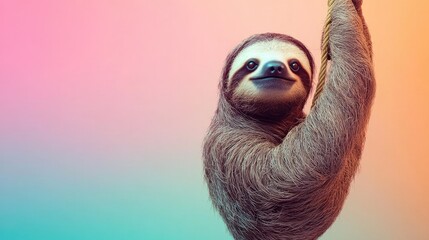 Naklejka premium A lifelike 3D sloth in its iconic hanging pose, set against a pastel background, representing the gentle, slow-moving creatures in zoos